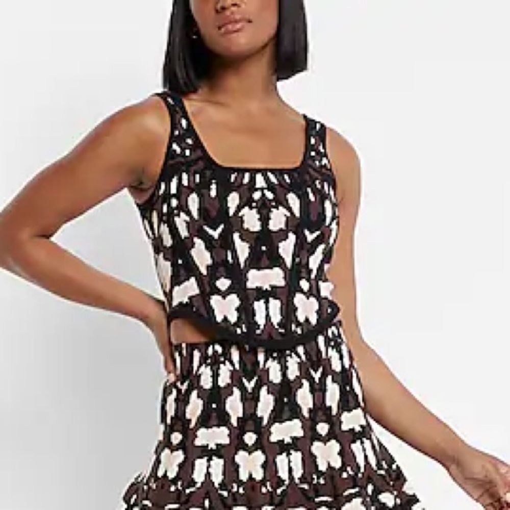 Express Animal Print Corset Square Neck Cropped Sweater Tank Top M